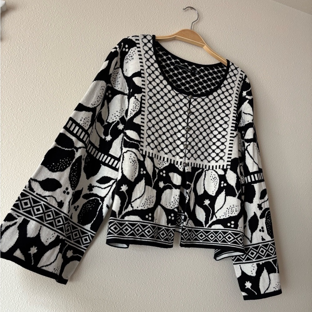 NWT Gudrun Sjoden Scandinavian Black White Lemon Organic Cotton Cardigan Size XL - Picture 4 of 10